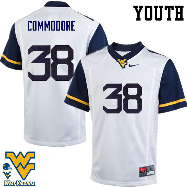 Youth #38 Shane Commodore West Virginia Mountaineers College Football Jerseys-White